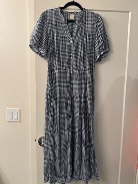 GAP x Doen Blue Gingham Button-Front Maxi Dress size L